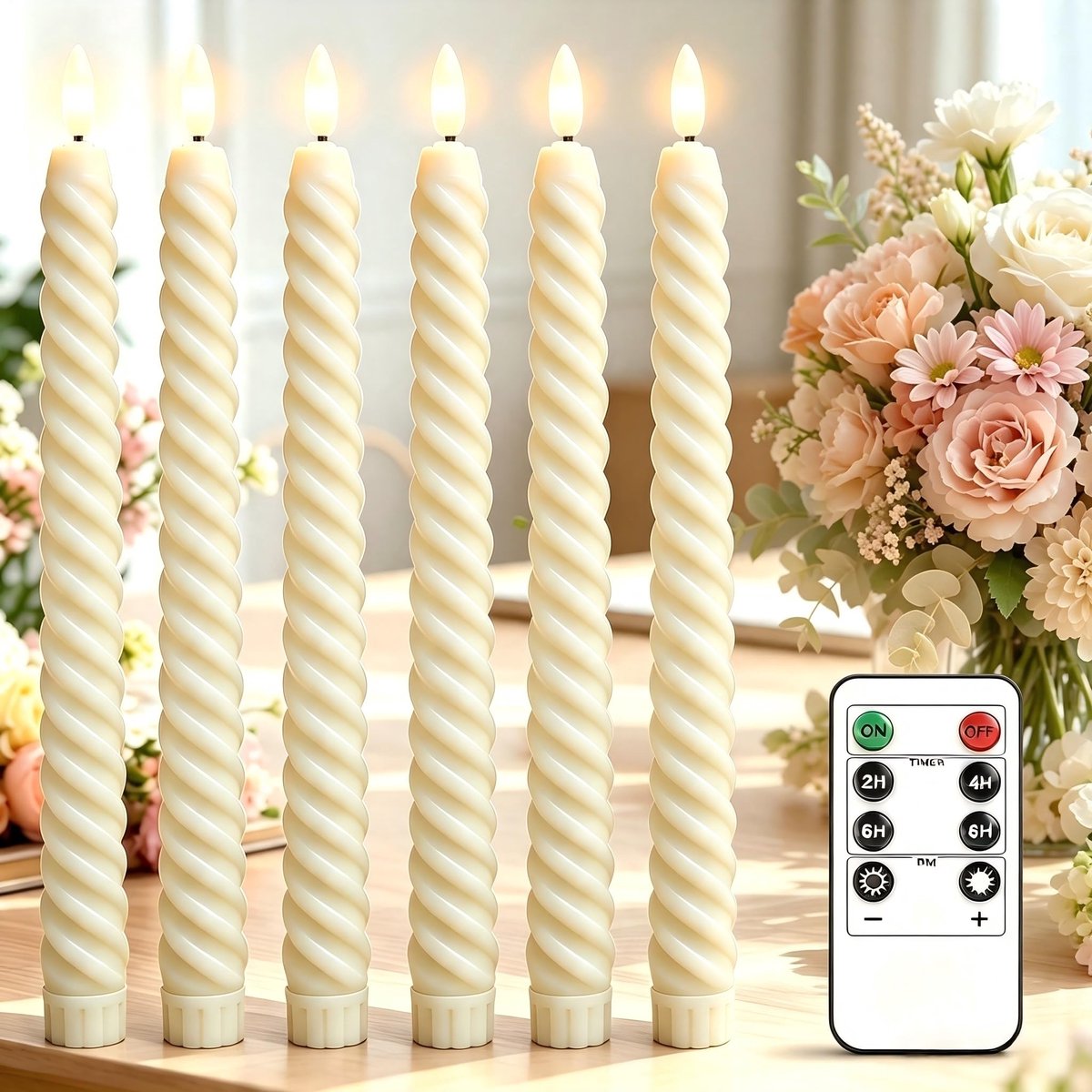 Led-kaars spiraalvormig 25,5 cm - echte waslook - met afstandsbediening - ideaal voor tafeldecoratie - ShopVlot