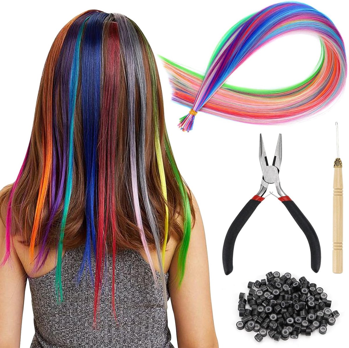 Haarstrengen voor Kinderen 50 Stuks - Kleurige Clip-in Haarverlengingen - Voor Vlechten en Creatieve Styles - ShopVlot