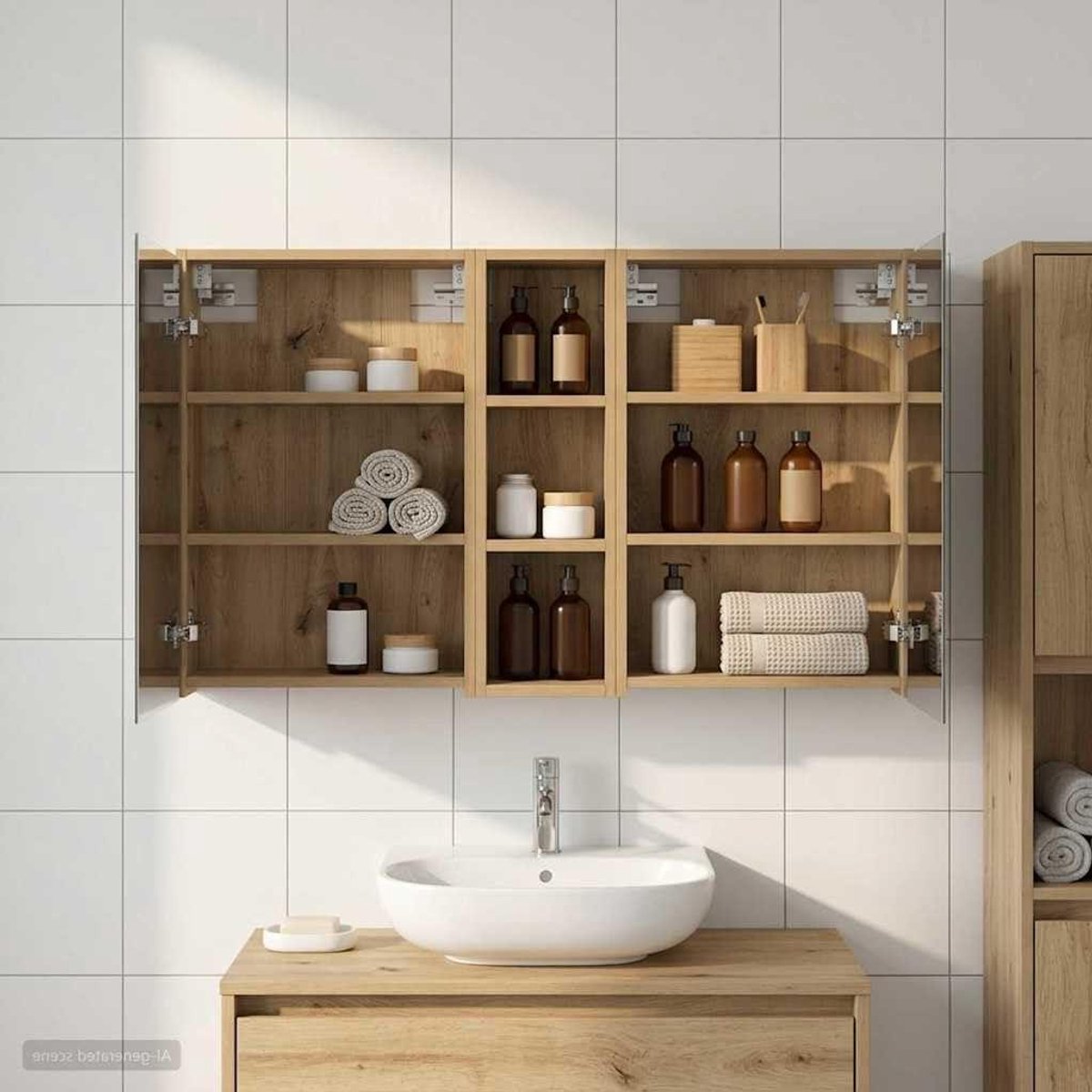 Badkamerkast Set - Spiegelkast met Deuren - Opbergen en Verlichten - Twee-weg Spiegel - 106 x 16 x 625 cm