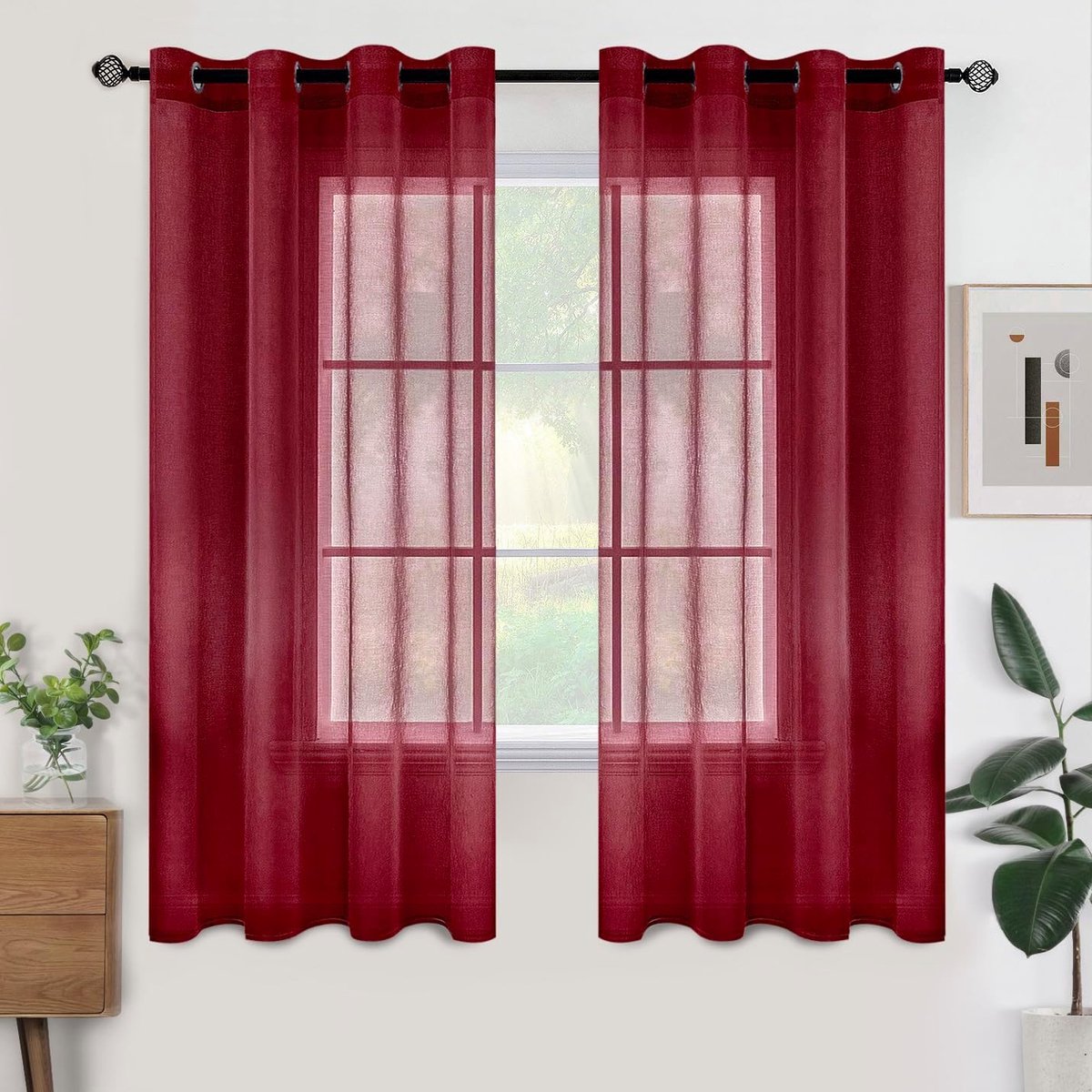 Voile gordijnen set van 2 - wijnrood - luchtig en ademend - ideaal voor woonkamer of slaapkamer - ShopVlot