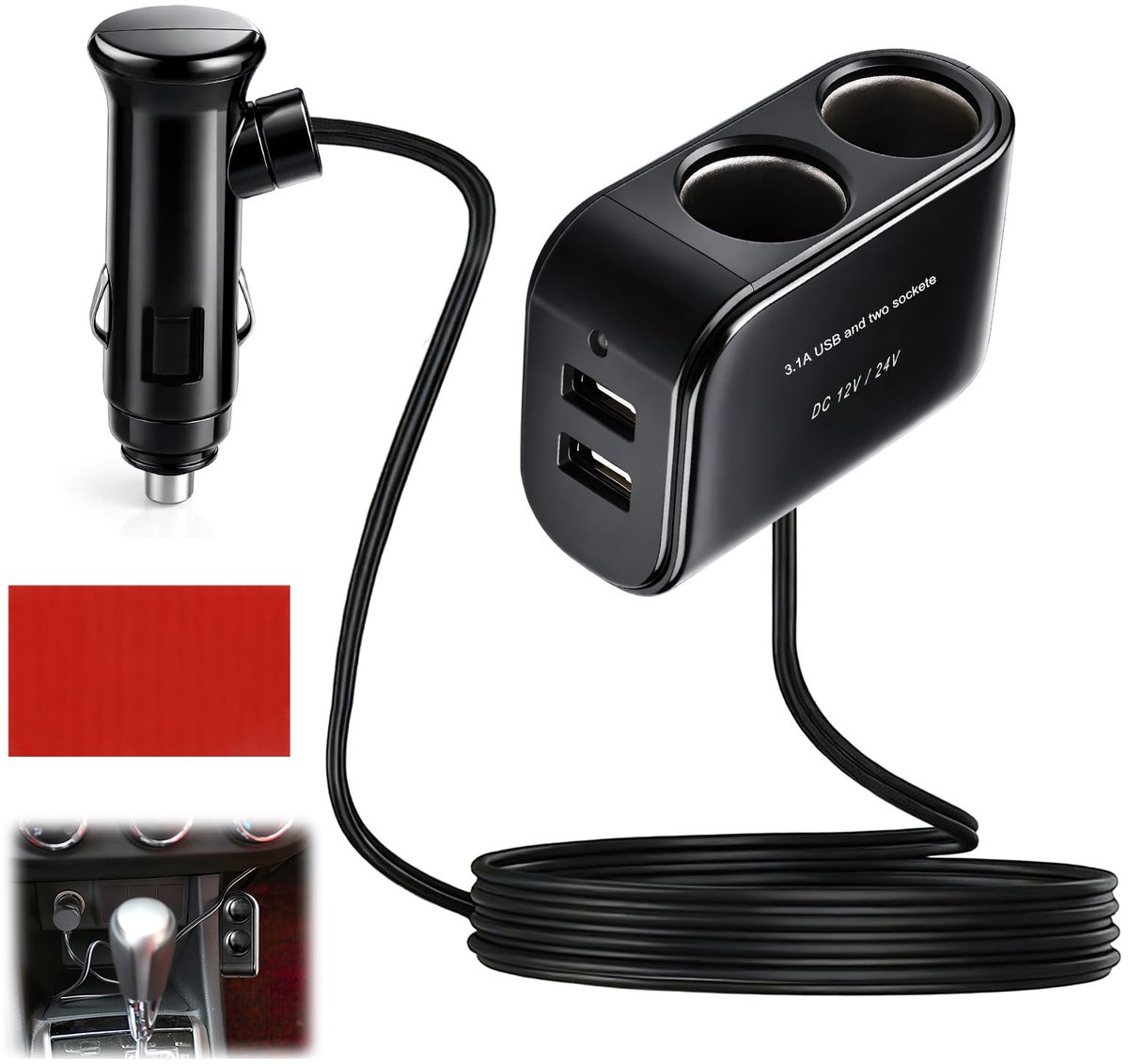 Dubbele sigarettenaansteker 12V/24V - met USB aansluiting - voor auto en camper - altijd een vlam - ShopVlot