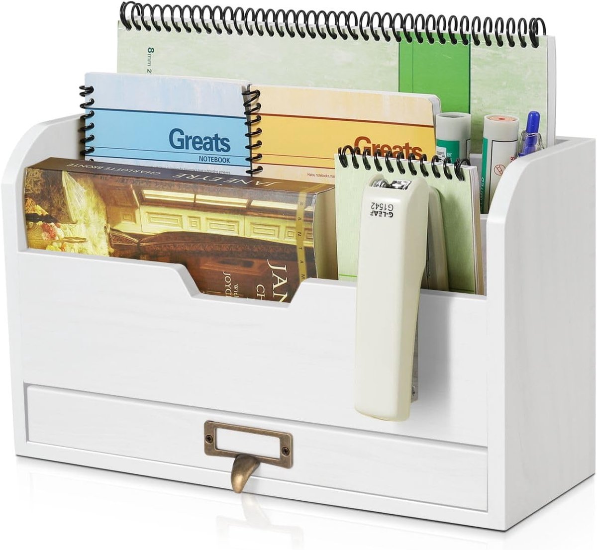 SnelShoppen - Rustieke Houten Bureau Organizer met Lades - Post, Pennen, Rekening Organizer voor Kantoor, Werkplek en Aanrecht - Beige Hout