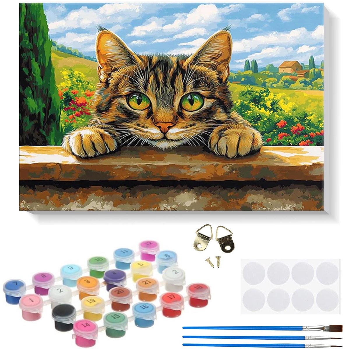 Schilderen op nummer kat - set met houten lijst - voor volwassenen en kinderen - creatieve ontspanning - ShopVlot