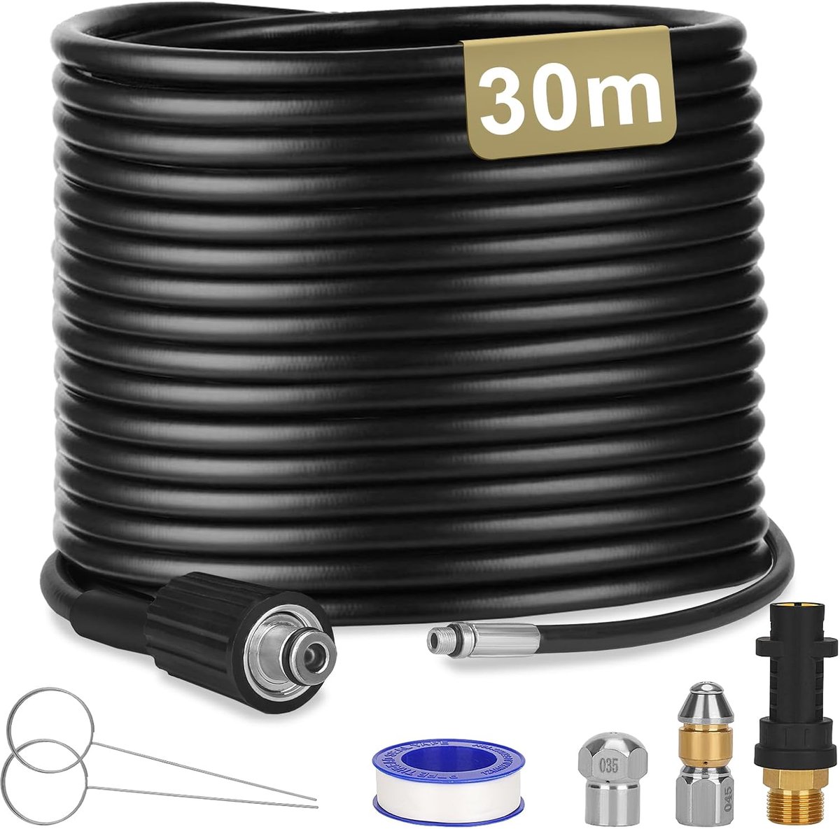 Afvoerreiniger 30 m - M22 adapter - met draaibare en jetsproeiers - ideaal voor ontstoppen tot 180 bar - ShopVlot