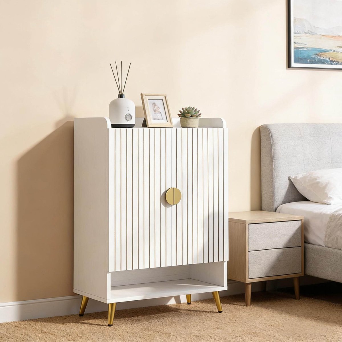 MODENUIT Schoenenkast - 7 Laags Met Verstelbare Plank - Voor Hal En Woonkamer - Metaal - Wit - 110 Cm