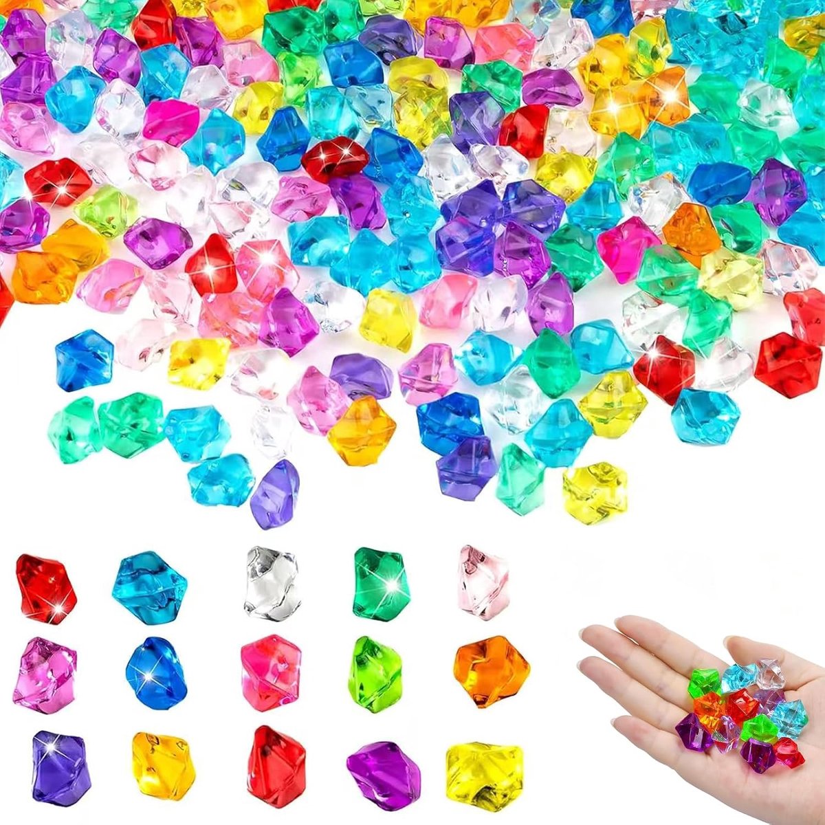 SnelShoppen - 200 Stuks Acrylaat Edelstenen Neppijpen IJsblokjes Schatkist Set, Multicolor Acrylaat Kristallen Edelstenen voor Kinderen, Veilig en Nie