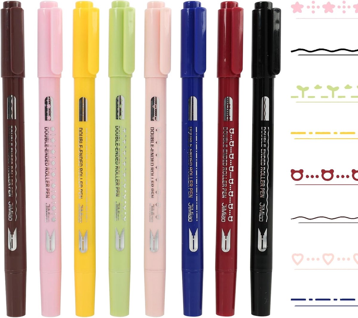 markeerstiften 8 stuks - dubbele punt - felle kleuren en patroonrollers - ideaal voor bullet journal - ShopVlot