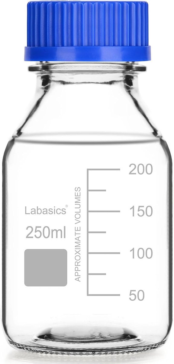 Ronde media opslagflessen 250ml - borosilicaatglas - GL45 schroefdop - ideaal voor vloeistoffen - ShopVlot