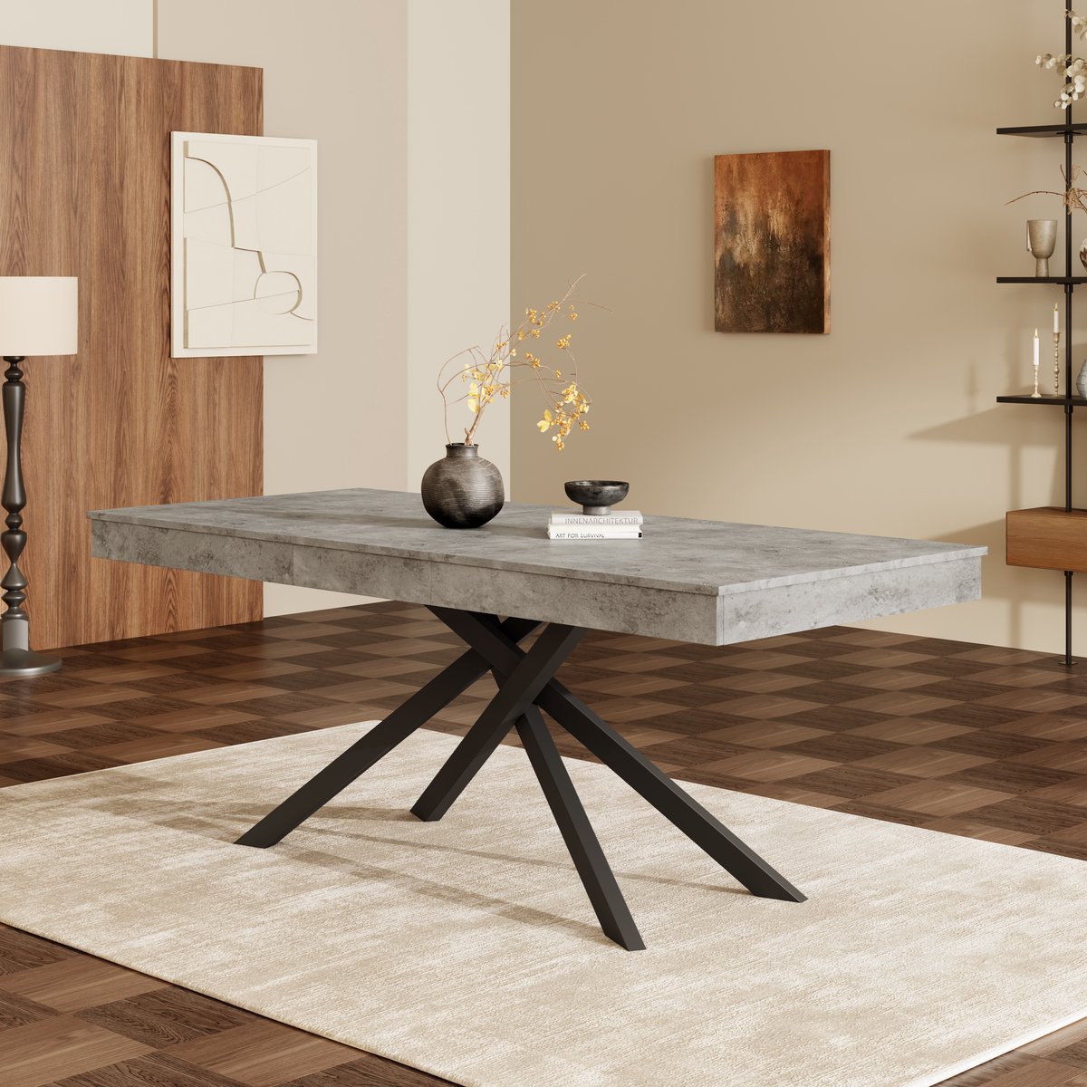 Uitbreidbare Eettafel 140/180x80 cm - Rechte Eettafel Met 93 mm Verdikte Tafelblad En Stalen Onderstel Grijs