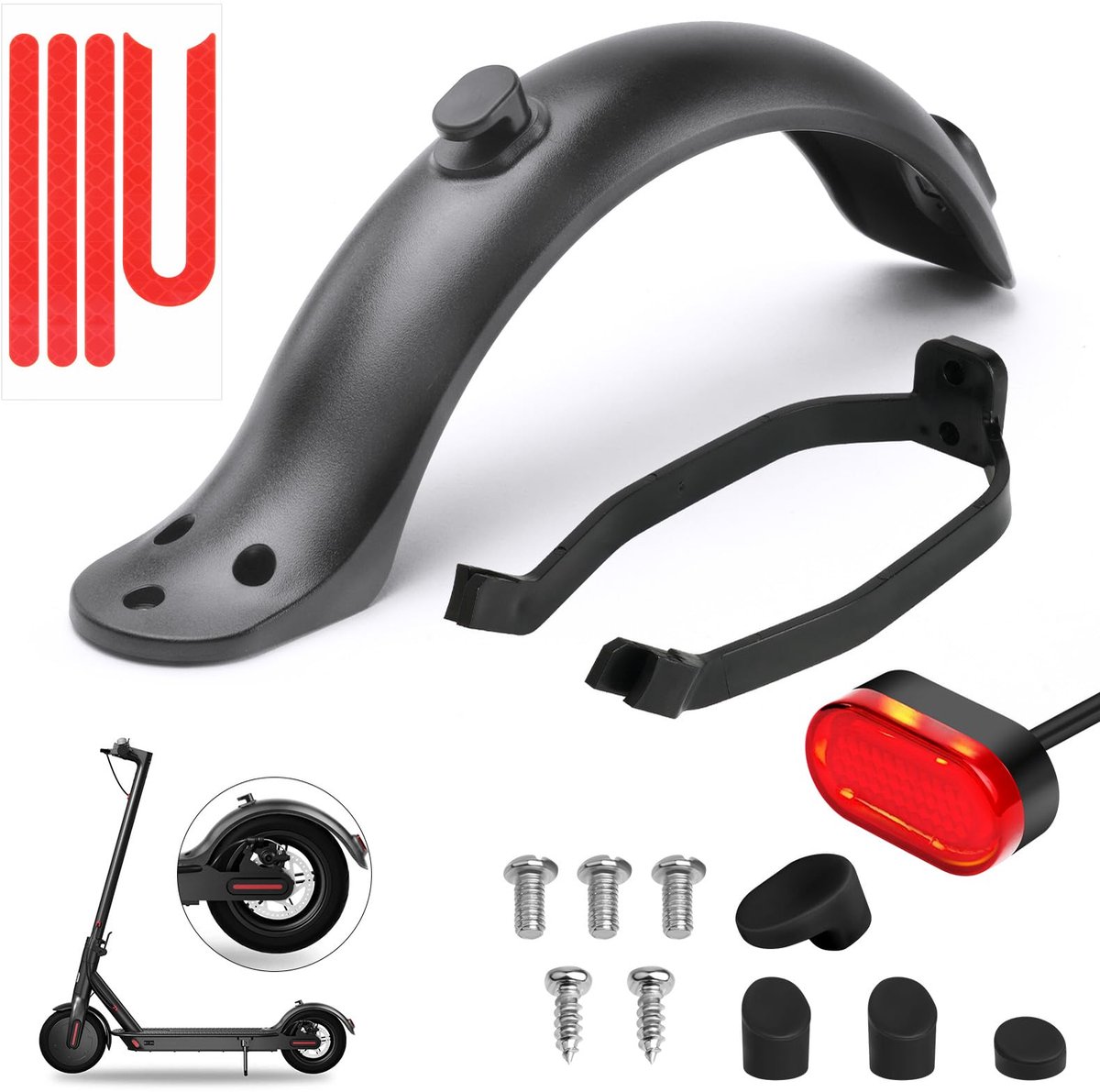 Elektrische scooter achterspatbord set - 1 achterspatbord + LED achterlicht - inclusief reflecterende strip - ShopVlot
