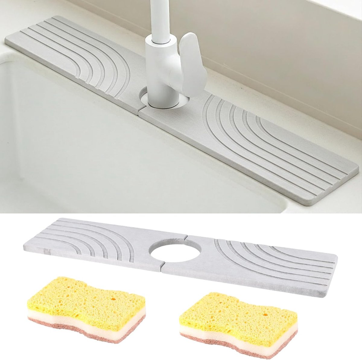 Faucet Mat 40 x 10 cm - Diatomiet Steen - Absorberend - Voor Keuken en Badkamer - ShopVlot