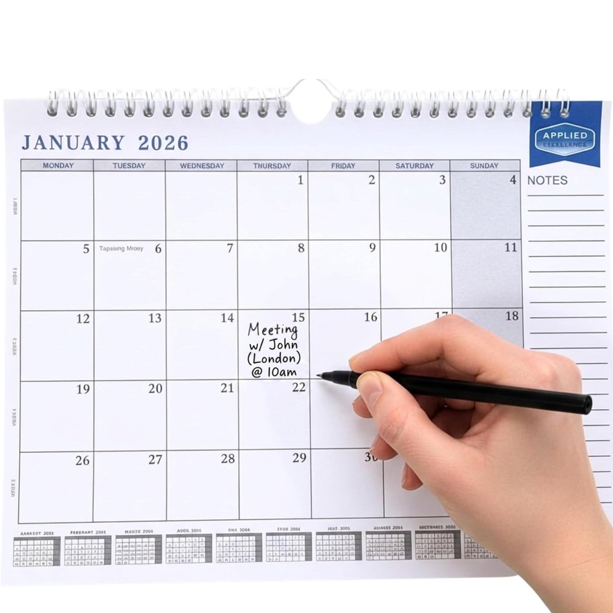 Wandkalender 2026 - grote print 3 cm x 3 cm - spiraalvormig - overzicht met feestdagen - ShopVlot