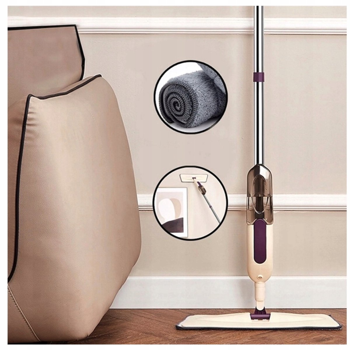 Merkloze Vloermop met Sprayfunctie en Microvezelpad - 125 cm