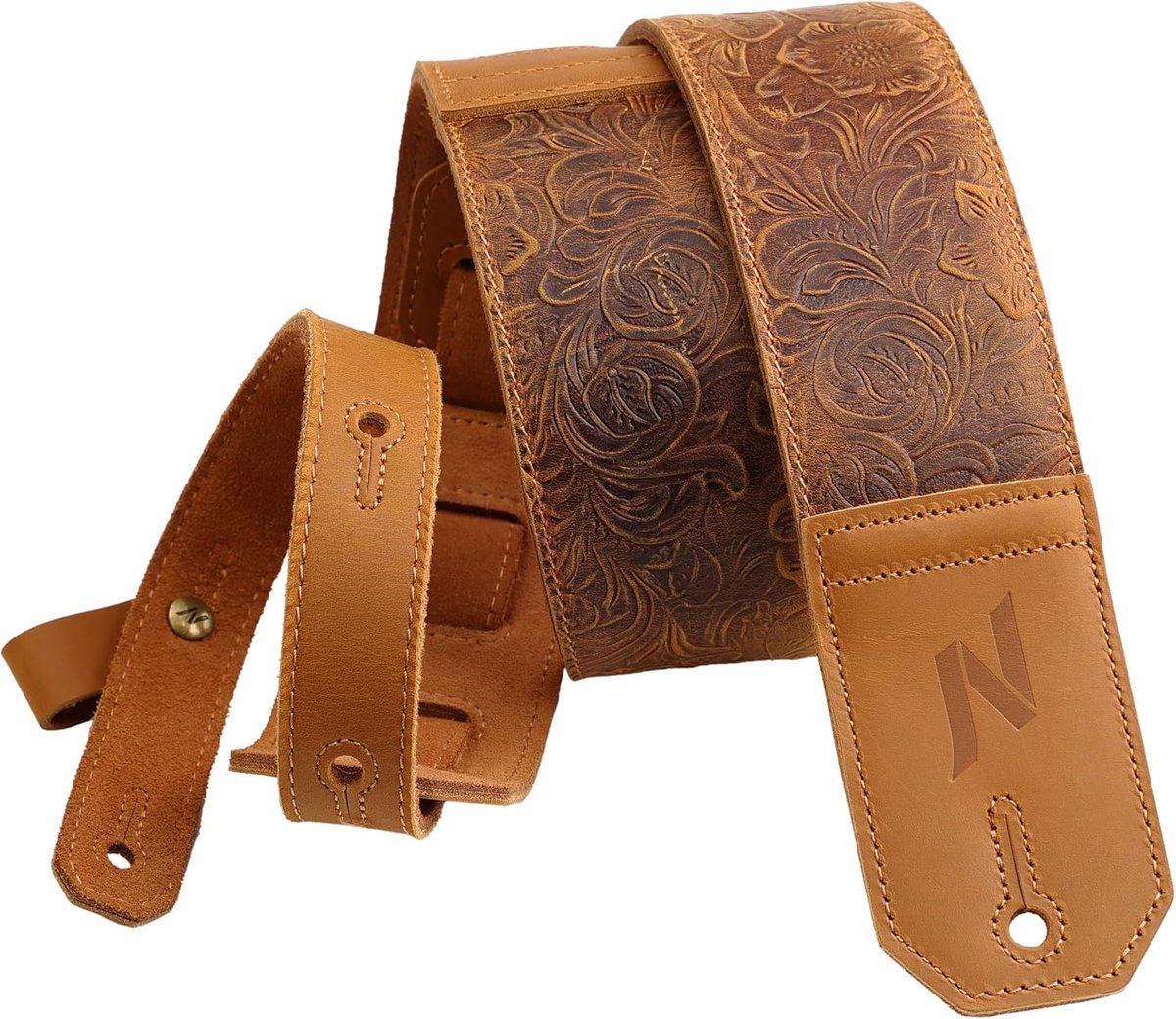 Guitar Strap 5,8 cm Breed - Volnerf Leer - Sahara Geel Gegraveerd - Comfortabele Draagervaring - ShopVlot
