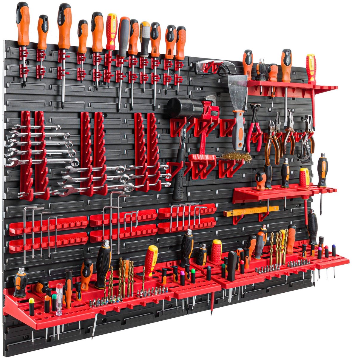 Gereedschapswand 115 x 78 cm - kunststof wandrek - set met 58 gereedschapshouders - ideaal voor garage of werkplaats - ShopVlot