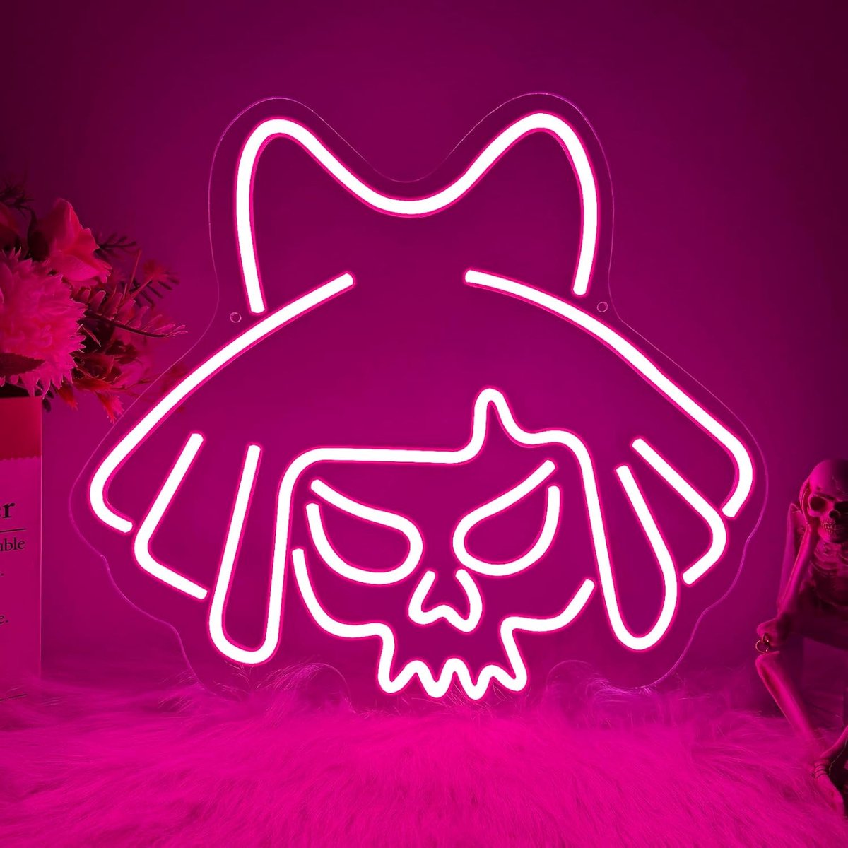 Neon teken roze schedel - acrylbord met LED verlichting - energiezuinig en veilig - sfeervolle wanddecoratie - ShopVlot