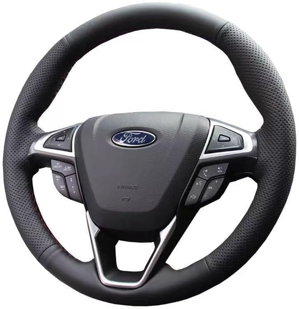 Autostuurhoes handgemaakt zwart leer - geperforeerd - slipvast en ademend - voor Ford Fusion en Ford Edge - ShopVlot
