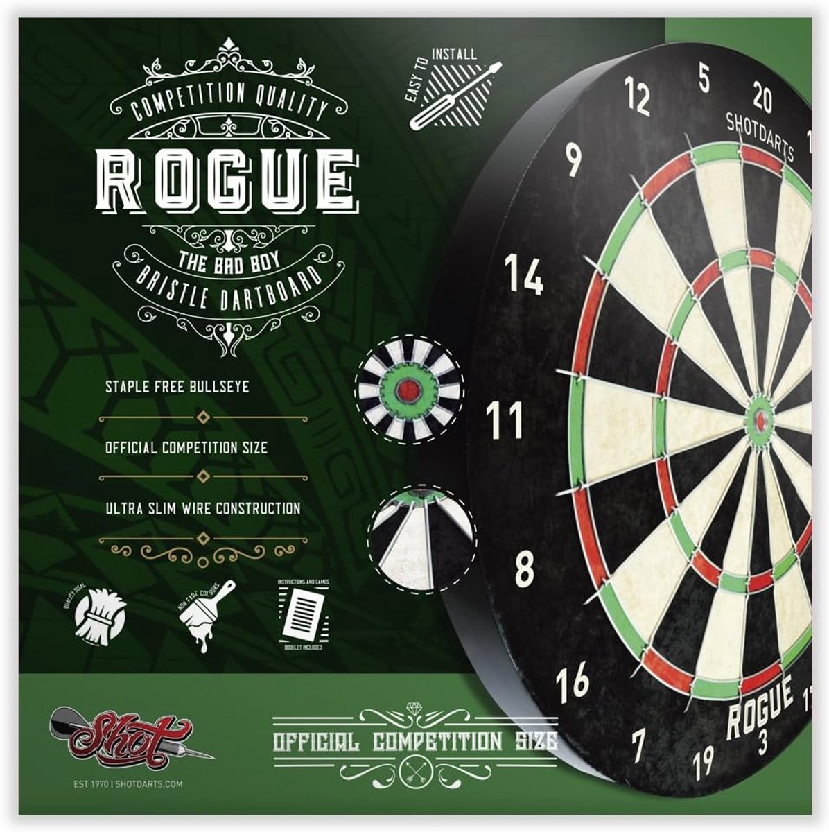 Dartbord sisal - 45 cm - Rogue design - Perfect voor thuisgebruik - ShopVlot