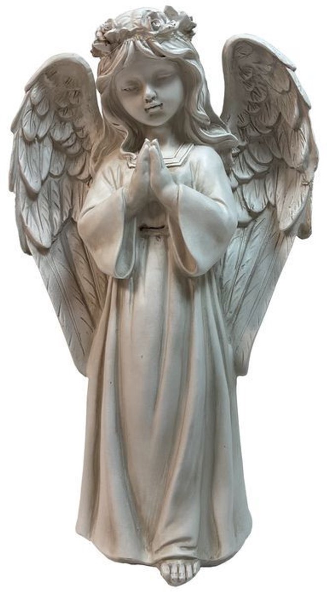 Verlicht Engel Figuur Decoratie, 38.5 cm, Polyresin, Ecru