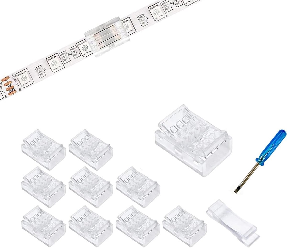 4-pin connector voor 8 mm RGB lichtstrips - 10 stuks soldeervrije directe connectors - ShopVlot