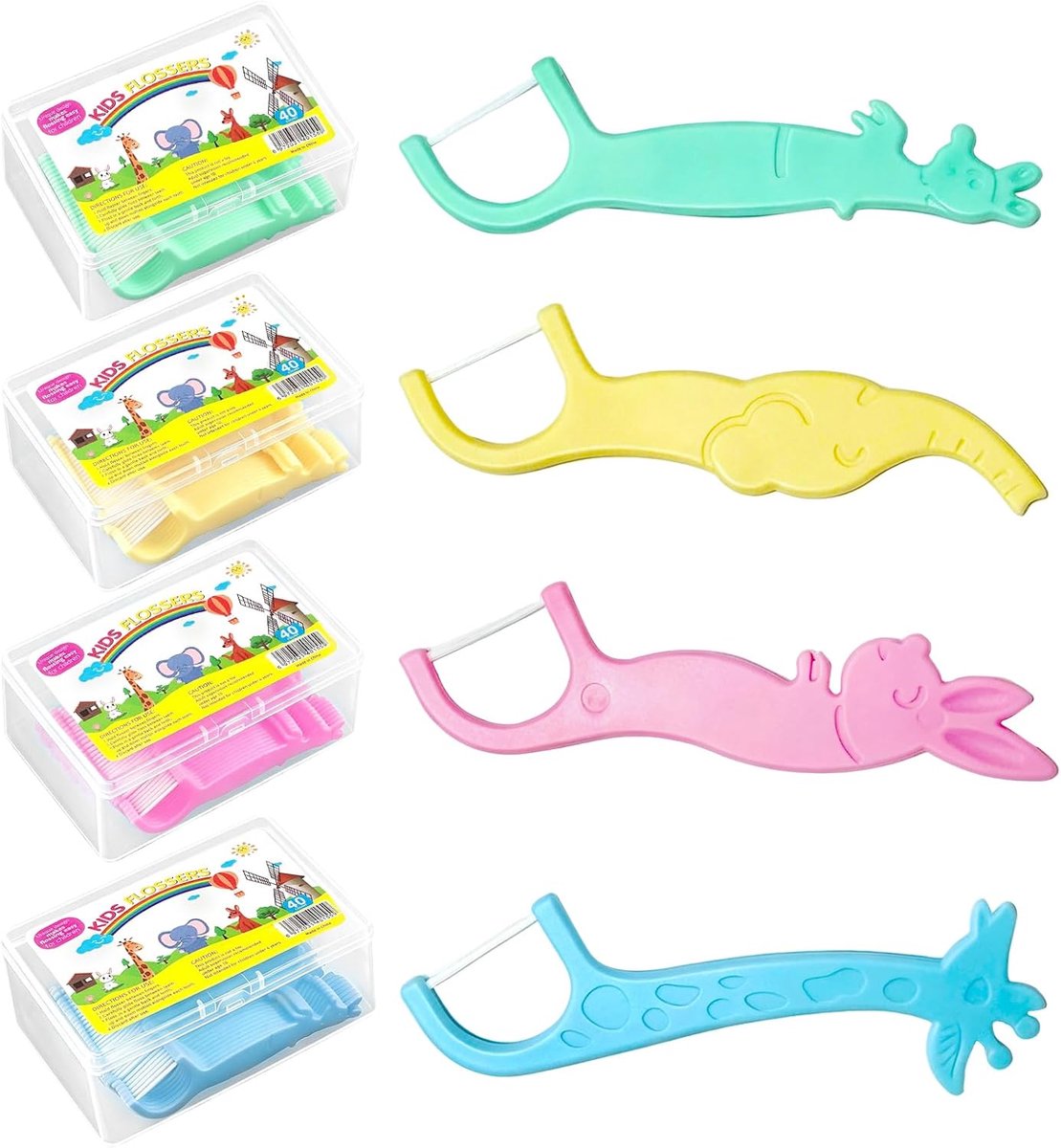 Flosssticks voor kinderen 160 stuks - speelse dierfiguren - mondhygiëne voor melktanden - ideaal voor thuis en onderweg - ShopVlot