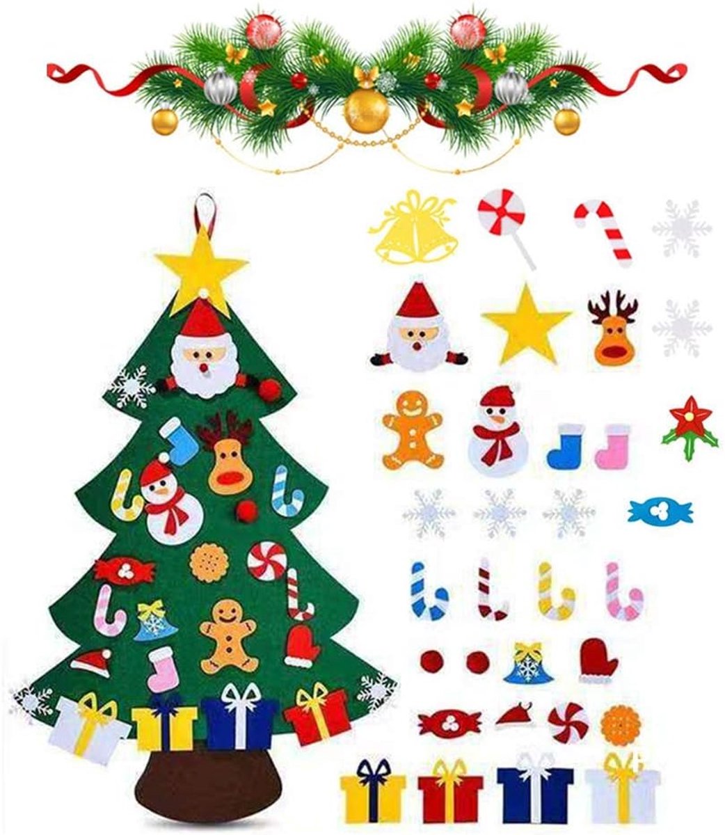 Felt kerstboom 100 cm - DIY vilt kerstboom voor kinderen - 33 verwisselbare versieringen - stimuleert creativiteit - ShopVlot