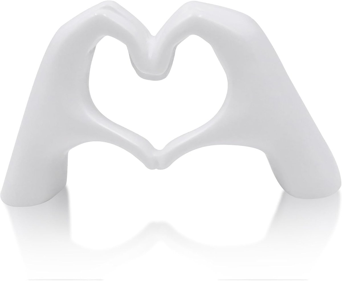 Hart handen beeldje 10cm - moderne witte sculptuur - decoratie voor woonkamer - perfect voor valentijnsdag - ShopVlot
