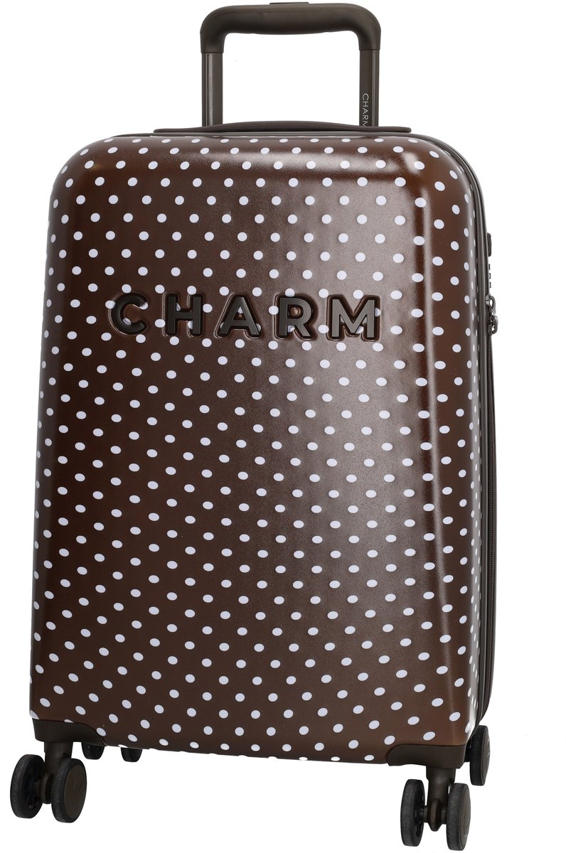 Charm London Capetown Koffer 20 Inch - Handbagage - Hardcase - S - Reizen - Travel - Dames - Dots wit-donkerbruin