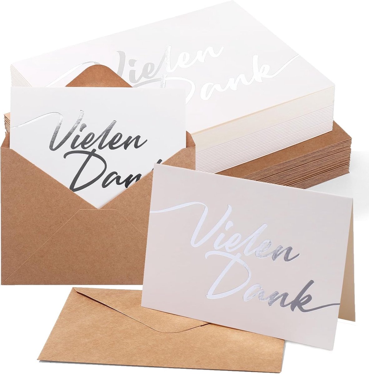 Thank you cards 50 stuks - DIN A6 - zilverfolie - perfecte bedankjes voor elke gelegenheid - ShopVlot