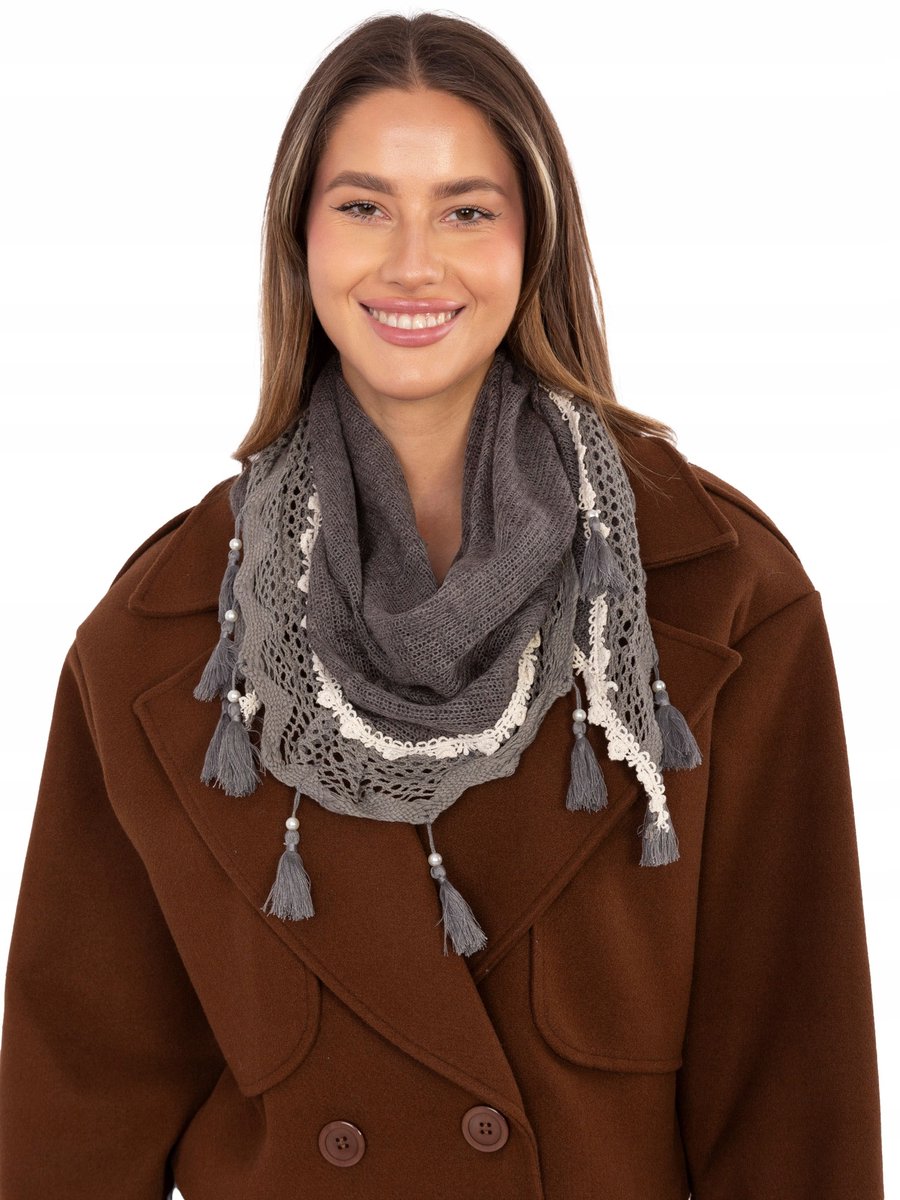 Dames Driekante Sjaal met Franjes en Kant - Viscose