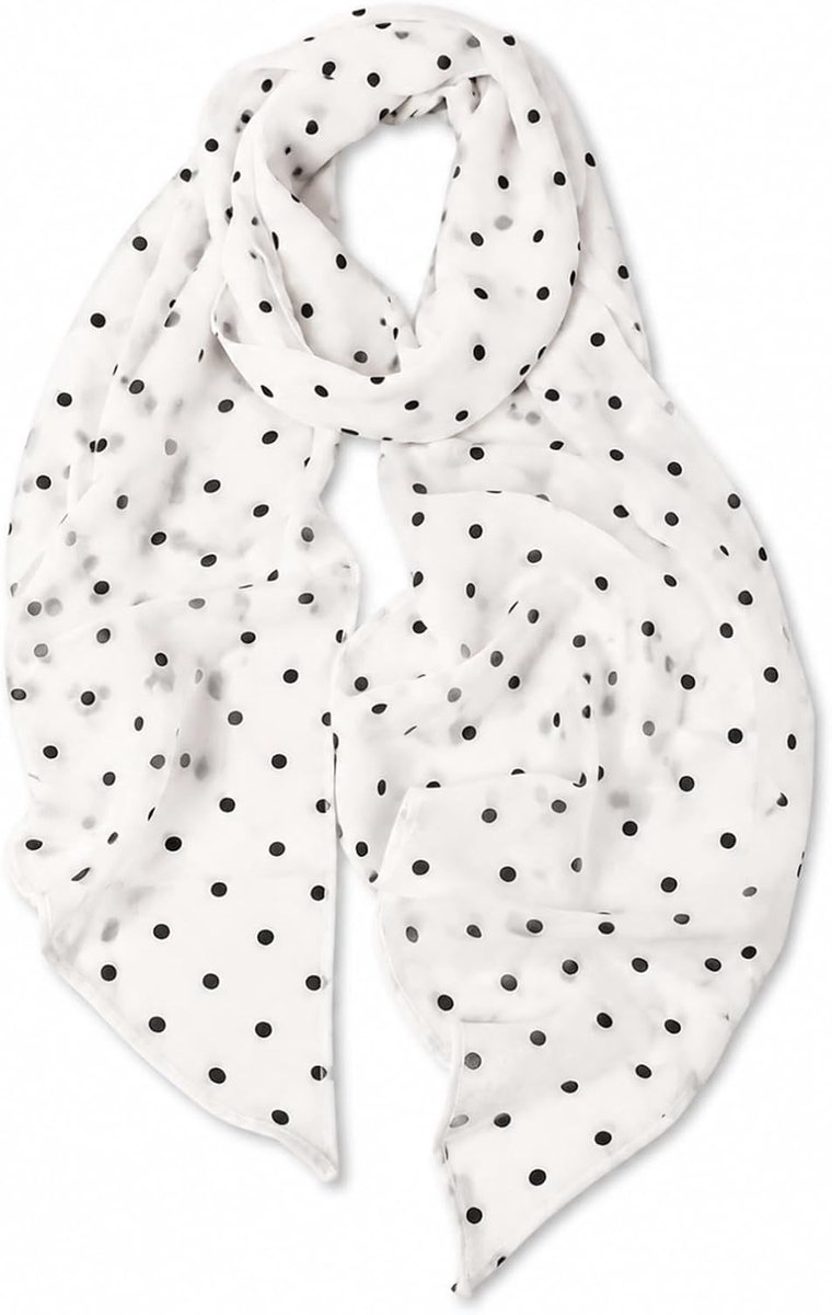 Halstuch dames 190 x 30 cm - satin sjaal - witte polka dot - veelzijdig gebruik - ShopVlot