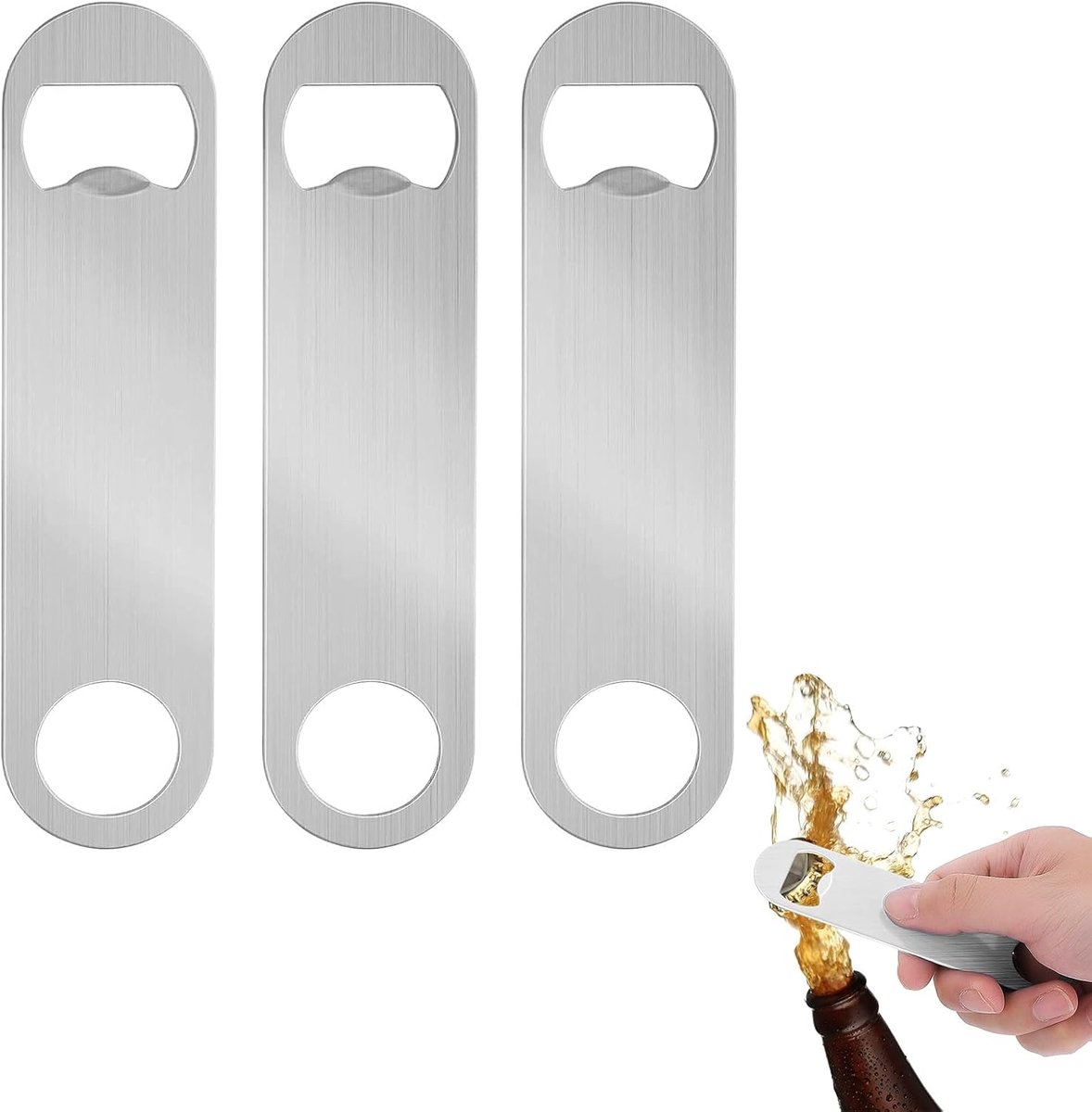 Bierflesopener 3 Stuks - Platte RVS Flesopener - Robuust en effectief - Ideaal voor dagelijks gebruik - ShopVlot