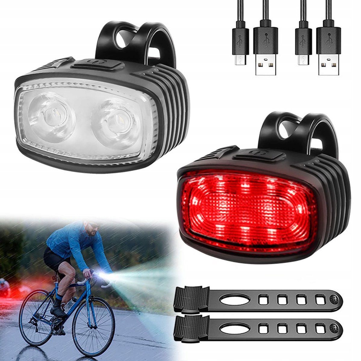 Fietsverlichting Set LED USB Voor & Achter - Waterdicht & Oplaadbaar