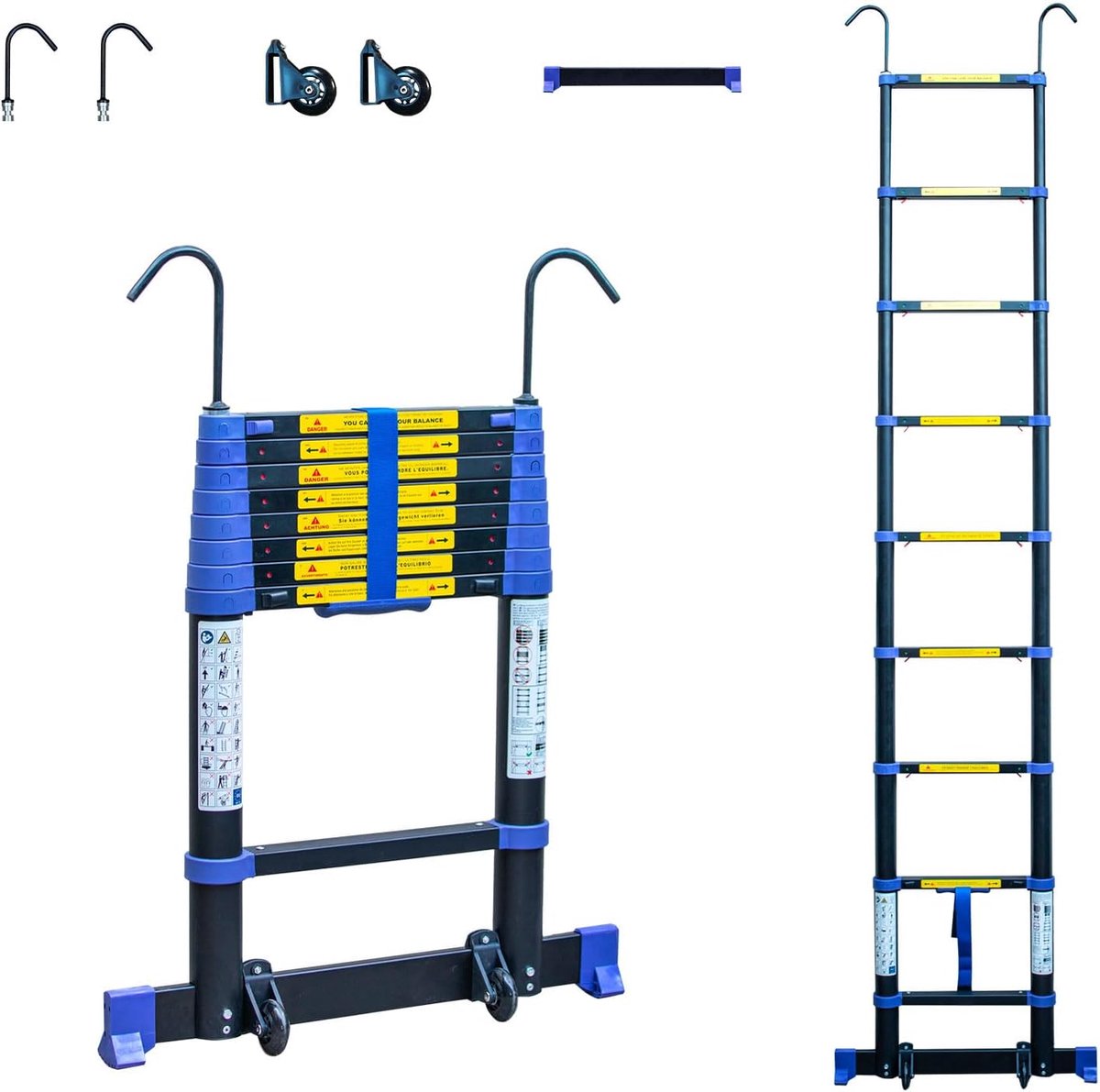 Telescopische ladder 2.6 m - aluminium - opvouwbaar - ideaal voor hoge bereikbaarheid - ShopVlot