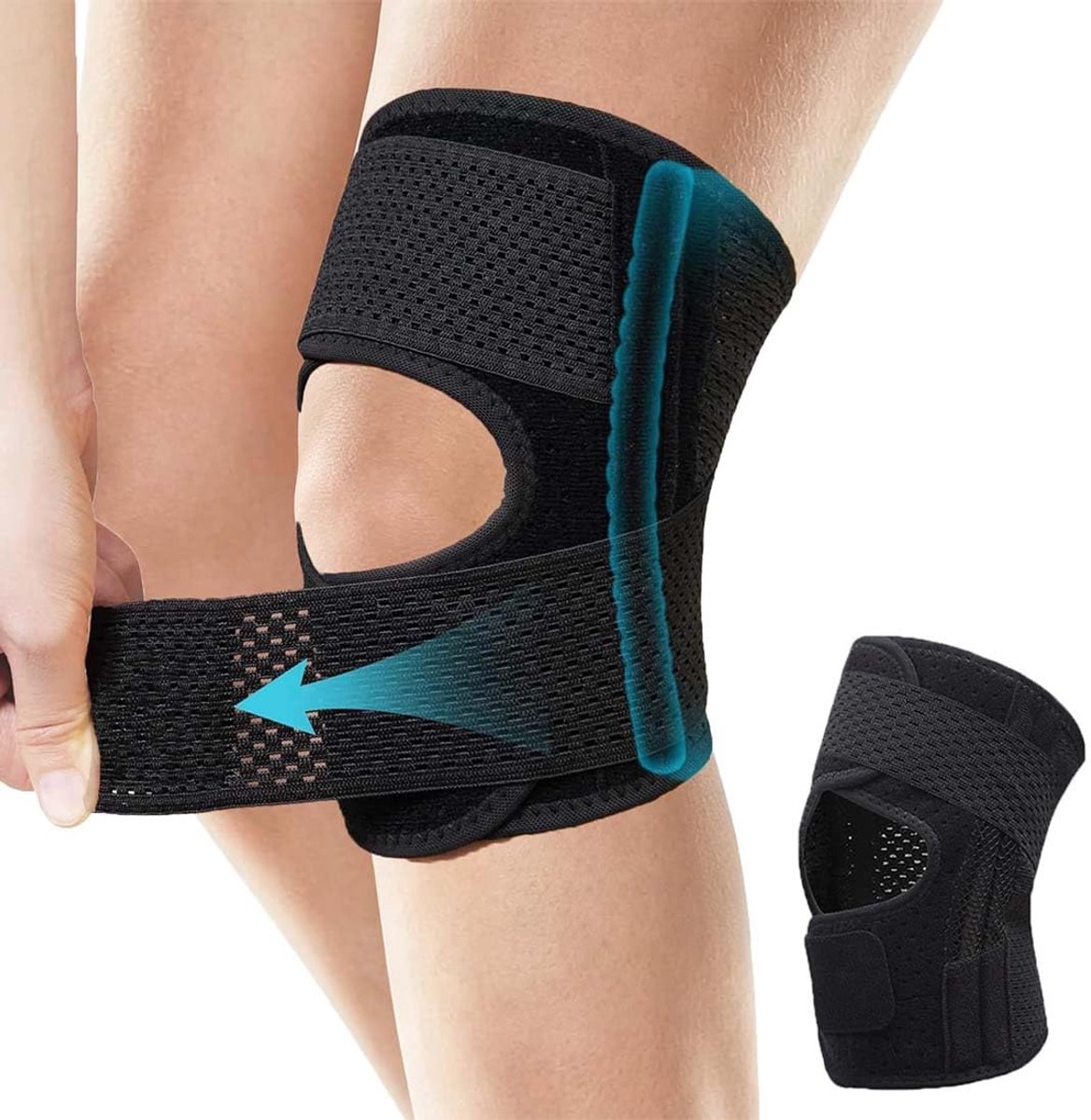 1 kniebandage met meniscus-ondersteuning van polyestervezel, maat XXL (voor 80-100 kg), zwart, ideaal voor sport, ontspanning en dagelijks gebruik