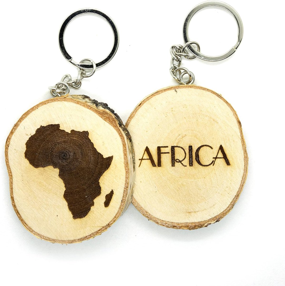 Sleutelhanger van natuurlijk hout met kaart van Afrika vasteland, Bruin, Eén maat