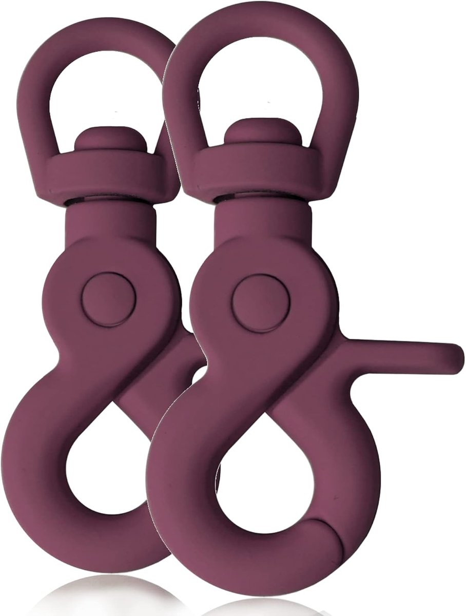 scherenkarabiner met draaikop, siliconen coating en schaarmechanisme, weinrot, voor hondenriem en halsband, set 2, 61 mm lang, oog 10 mm, zinkdrukguss, voor paracord 550 en sleutelhanger