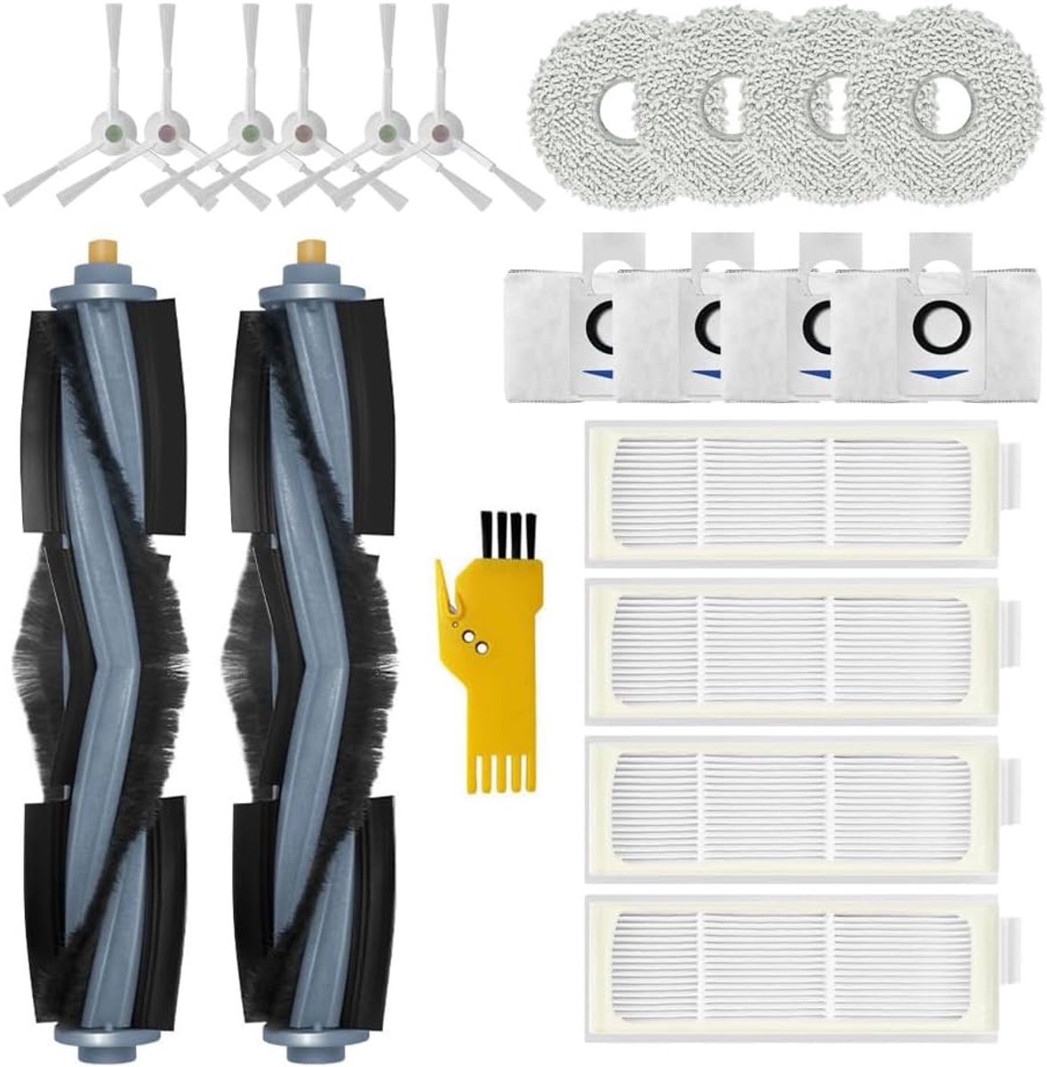 Accessoireset voor ECOVACS DEEBOT T20 OMNI robotstofzuiger reserveonderdelen 20 verpakkingen 2 rolborstels, 4 filters, 6 zijborstels, 4 mopdoeken, 4 stofzakken