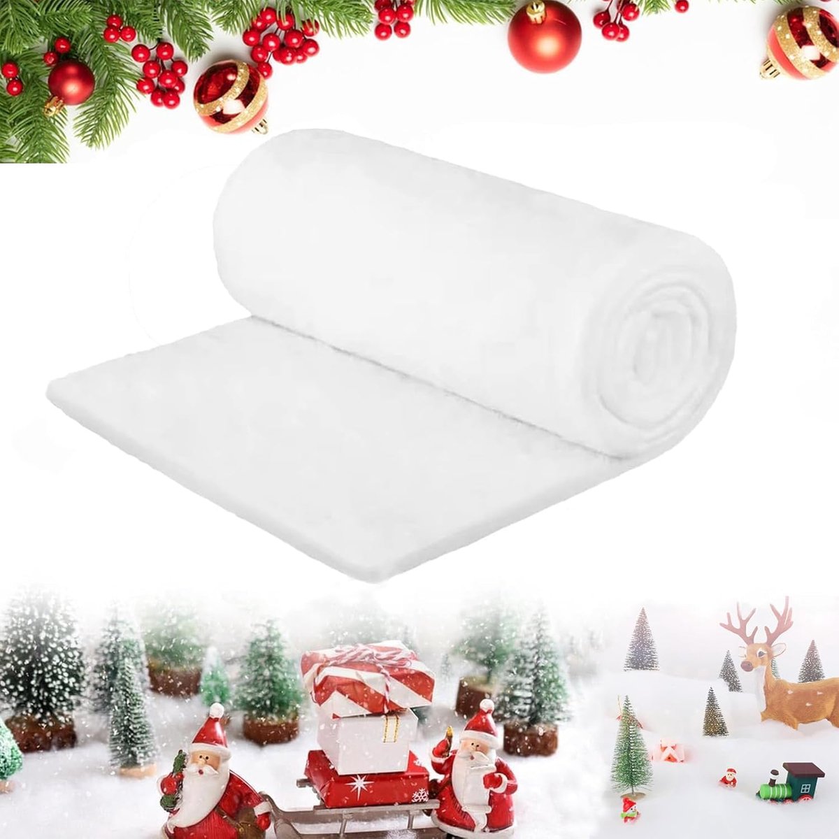 rolsneeuwdeken, 80 x 240 cm, kunstsneeuwtapijt, kerstboom achtergrond achtergrond