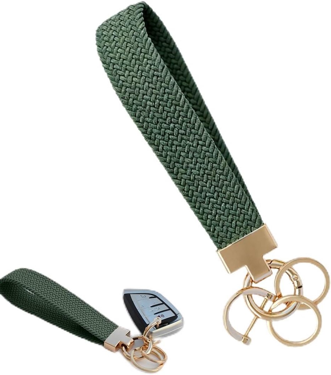 elegant sleutelkoord, kort, autosleutelhanger, praktisch sleutelkoord voor auto, huis, kantoor, handsfree sleutelhouder voor dames en heren in het dagelijks leven (olijfgroen)