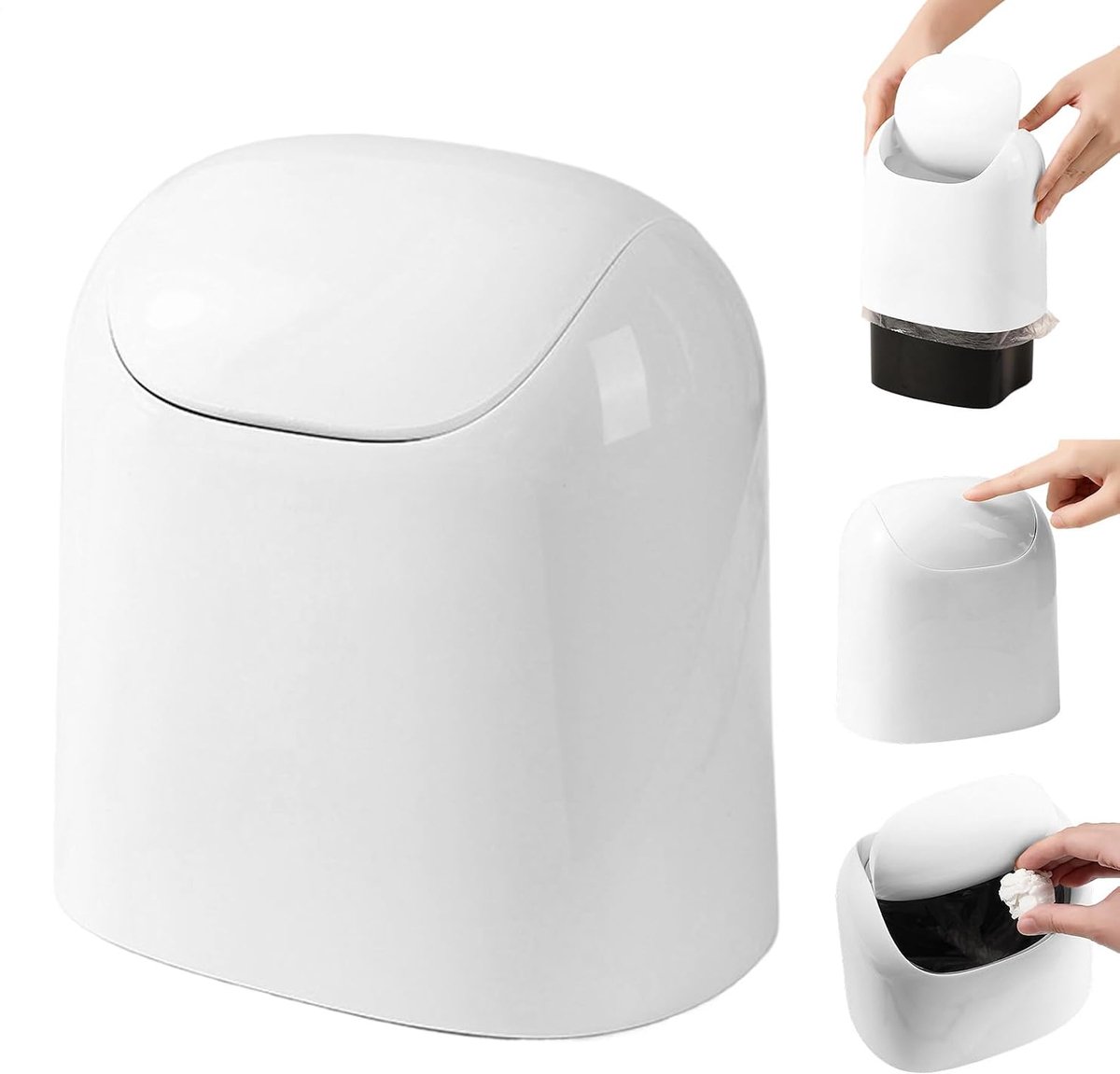 Afvalemmer, compacte en antislip afvalemmer met deksel, tafelafvalemmer, geschikt voor binnen, thuis, badkamer, keuken, slaapkamer, woonkamer, hotel, appartement