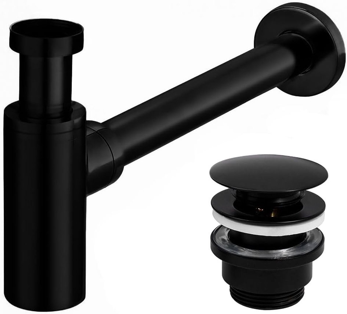 Sifon MET UNIVERSELE Click-CLAC WASBAK-UITLAAT ZWART MAT Universele messing sifon voor wasbakken en badkamerwasbakken (Matzwart)