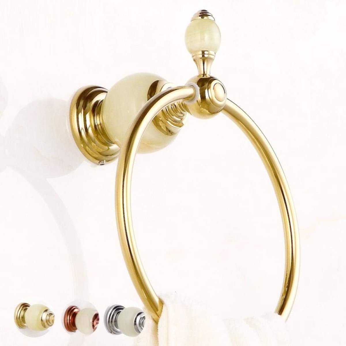 Handdoekhouder Badkamer, European Style Badkamer handdoek Rack, Jade Koper Koper Europese Stijl Badkamer Hardware Hanger Handdoek Opknoping Badhanddoek Opknoping Rose Goud-B