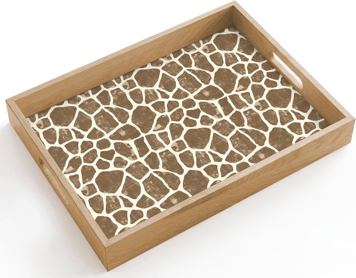 Rechthoekig 40x30 cm Houten Dienblad Met Handgrepen Eikenhout Krasbestendig Hittebestendig Wooden Tray Koffie Thee Giraf - Klassiek - Bruin