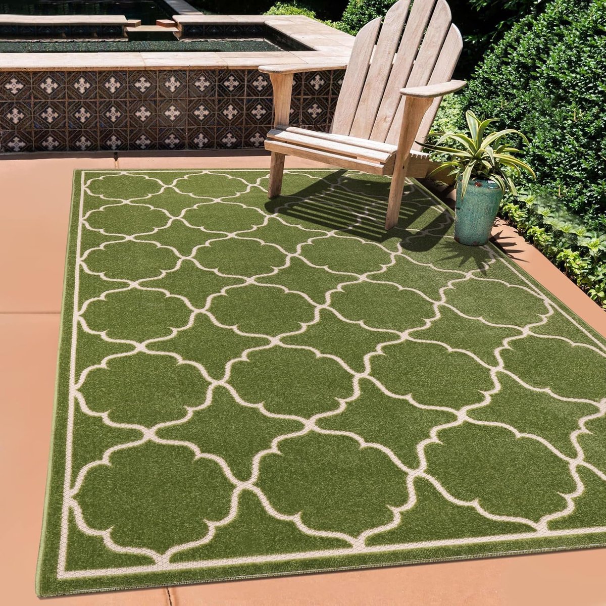 Outdoortapijt, weerbestendig, voor binnen en buiten, waterafstotend, voor balkon, terras, tuin, keuken, badkamer of woonkamer, groen, 240 x 330 cm