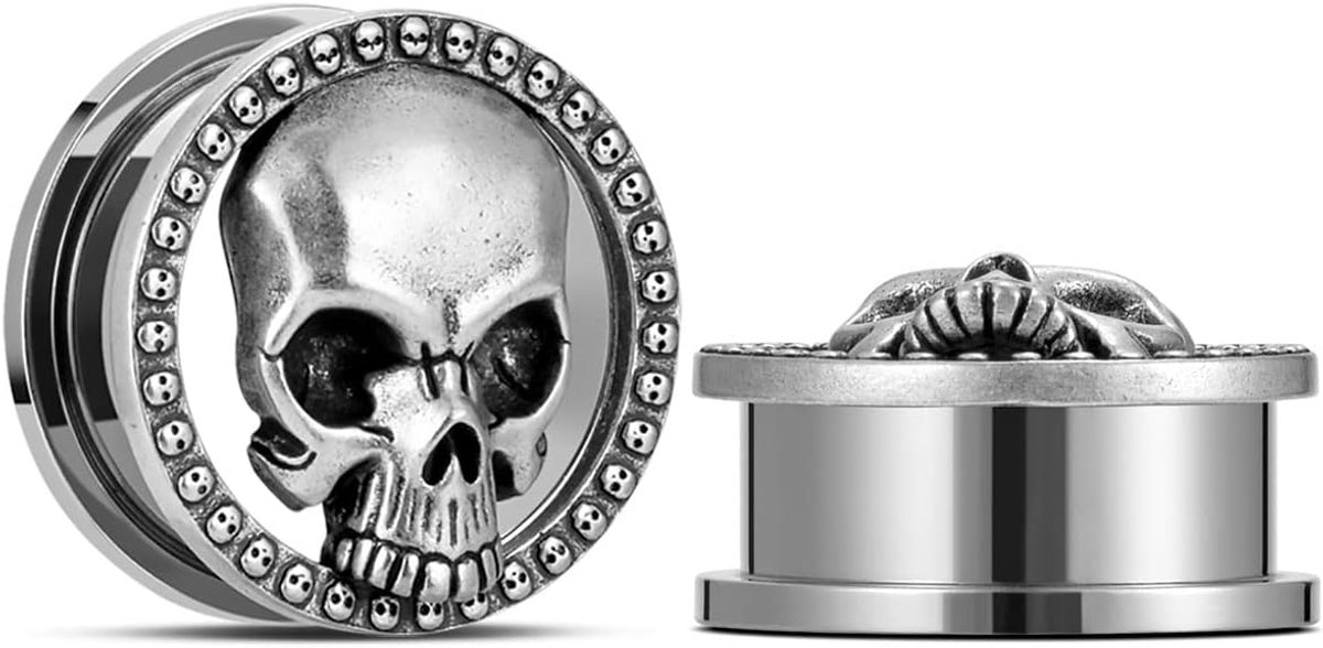 2 stuks schedel oormeters schroef oordopjes tunnels oor vlees tunnels piercing oorbellen hangers expander brancards 0g-1" (8mm-25mm)