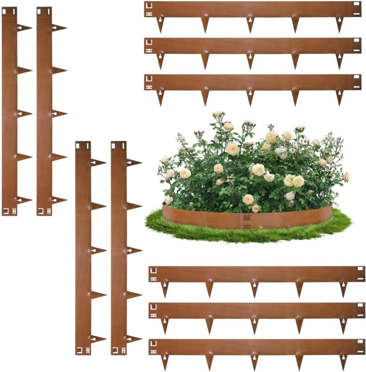 107,5 cm x 10 gazonrand, metaal, cortenstaal, flexibele bloembedomranding van staal, bloembegrenzing, lawn Edging, flexibele gazonranden voor bloemperrandingen, tuinomranding, 15 cm hoogte