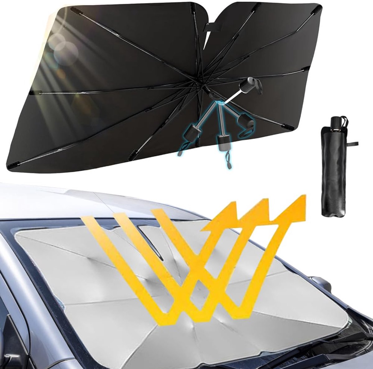 Zonnescherm auto voorruit 130 x 75 cm - opvouwbare parasol - 360° rotatie - beschermt tegen zonlicht - SnelShoppen
