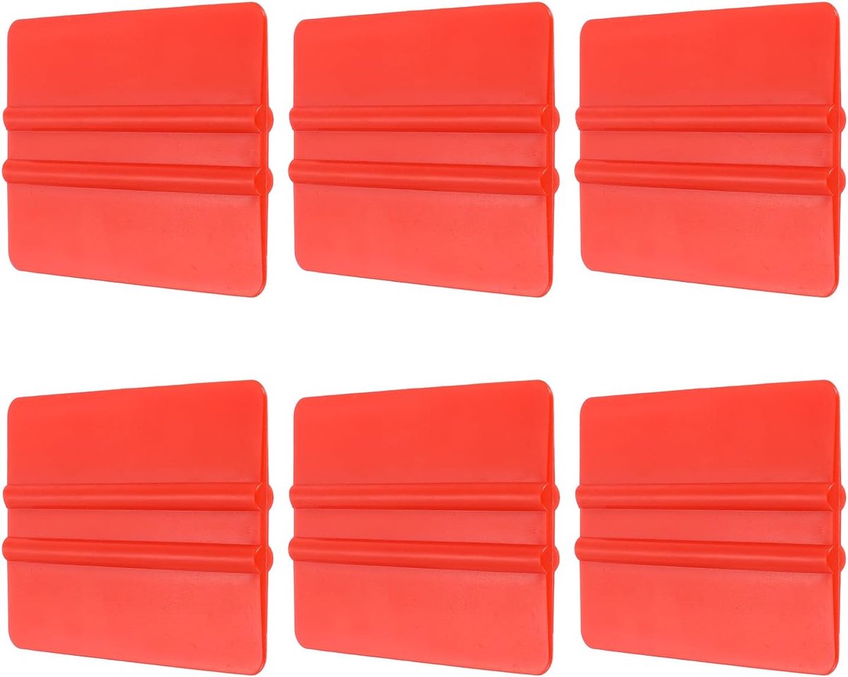 6 stuks vinyl-rakelgereedschap, 10 cm auto-vinylfolie, schraper, kunststof rakel voor autofolie, schildproductie, ramen, rood, rechthoekig