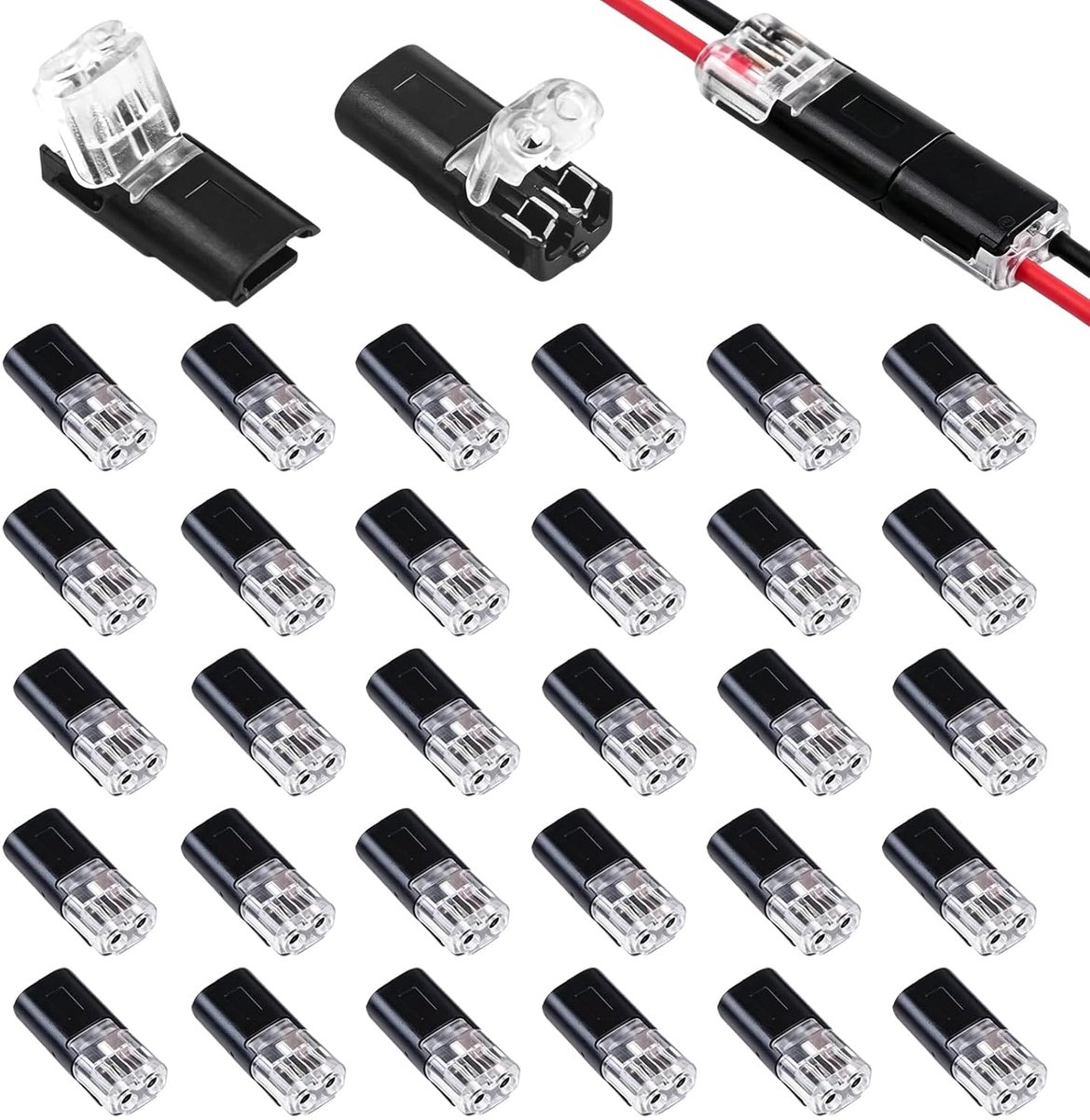 30 stuks autokabelverbinders, 2-polig, waterdicht, 2-pins connectoren voor 18-22 AWG kabel, snelle kabelverbinding, krimpverbinders, auto, vrachtwagen, motorfiets, elektrische
